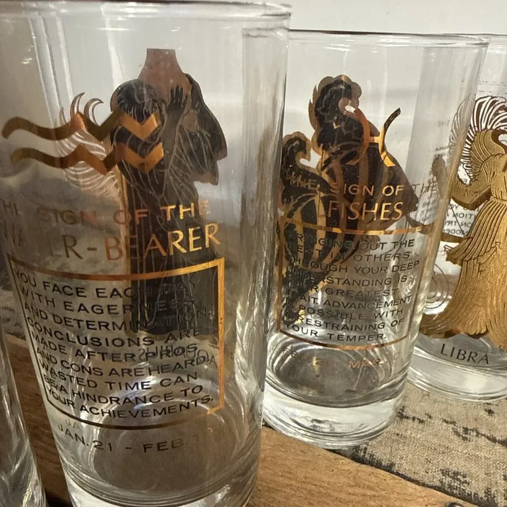 Vintage Glass Zodiac Tumblers 22k Gold Astrology